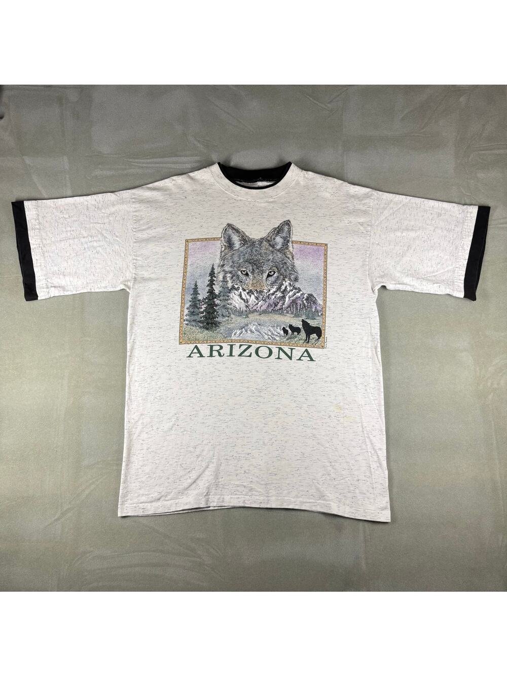 Vintage Arizona Wolf Nature Graphic T Shirt Prairie Mountain USA Made XL 90s